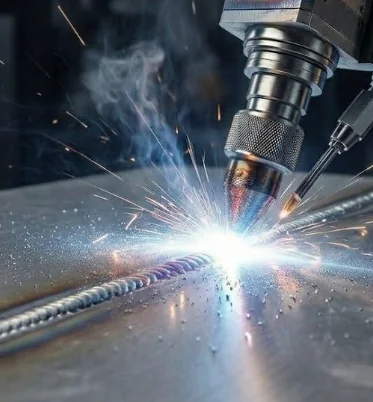 Cabeçote de solda laser unindo uma superfície metálica