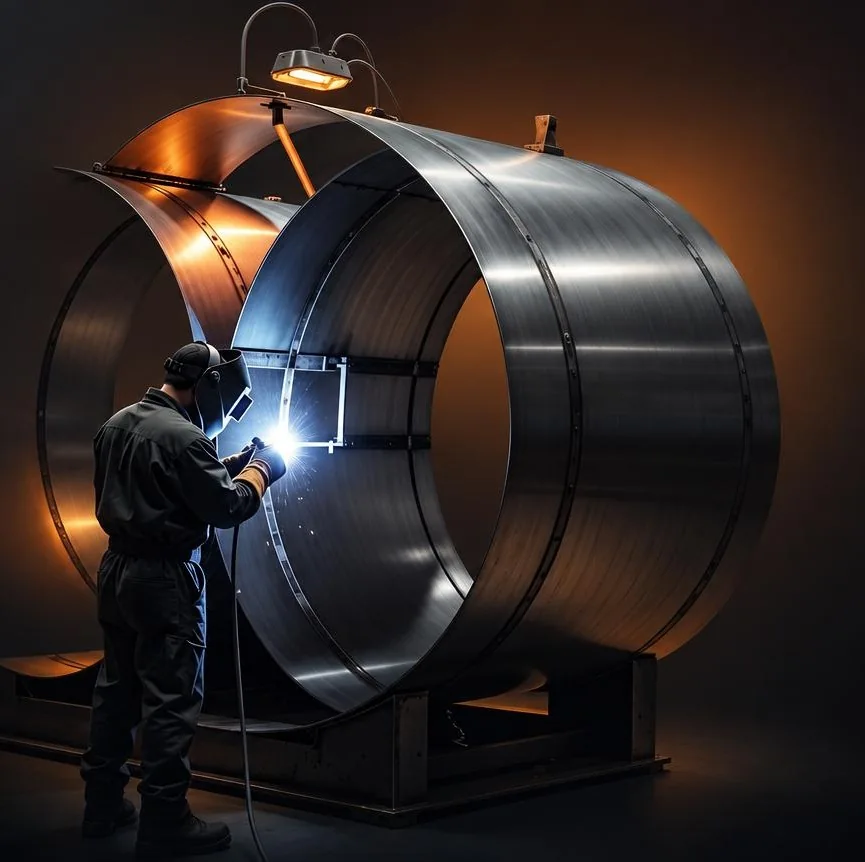 Operador realizando a montagem de uma estrutura metálica